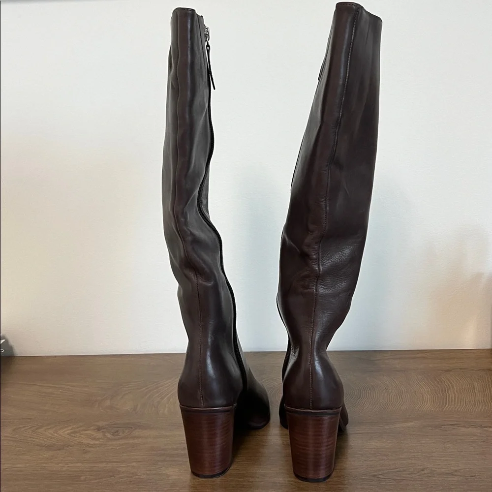 SCHUTZ MIKKI UP BLOCK BOOT Brown Maroon Leather Knee-high Sz 5